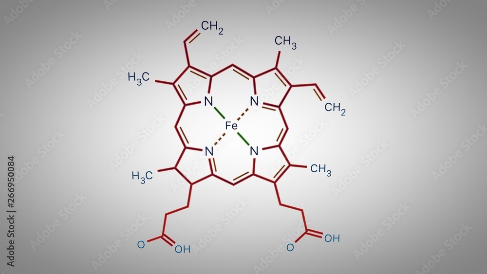 Simple Heme Structural chemical formula of Heme molecule animating in over gradient ...