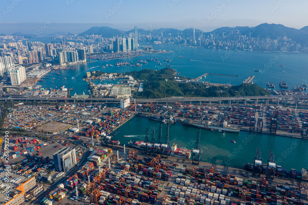 Aerial of Container Terminals in Hong Kong