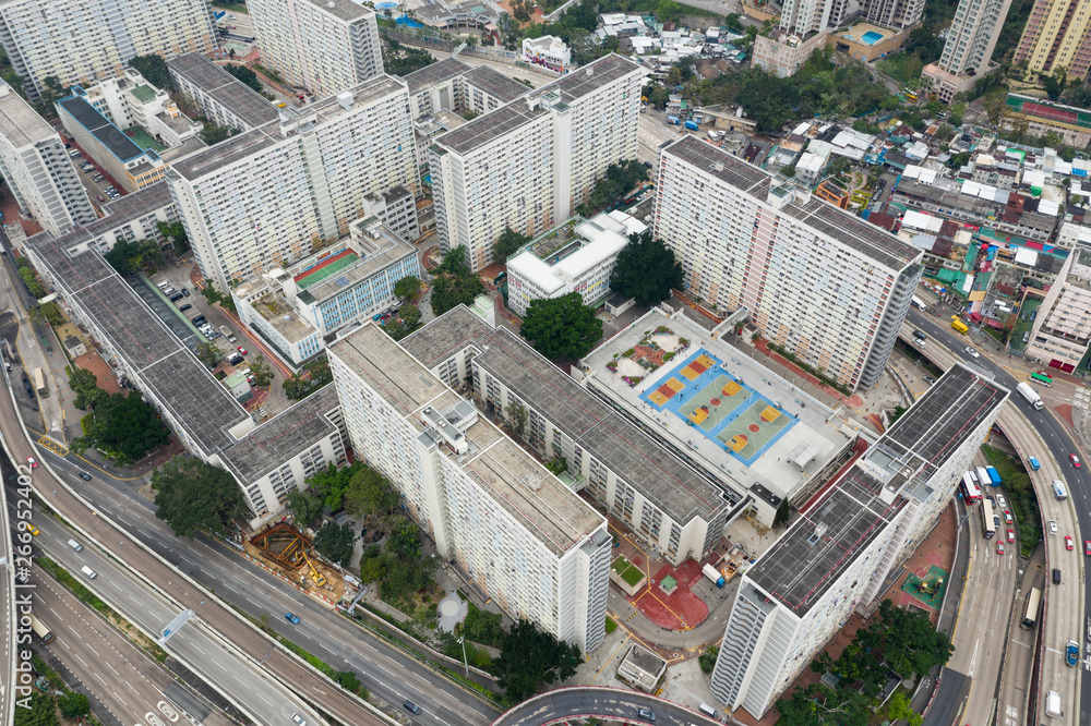Fototapeta premium Top view of Hong Kong city