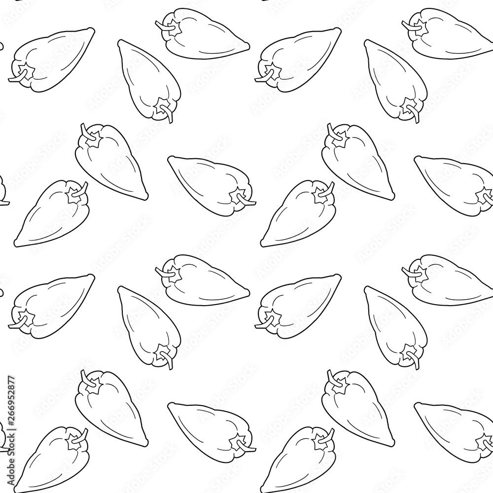 Hand drawn bell  peppers seamless pattern on white  background.Vegetarian food concept