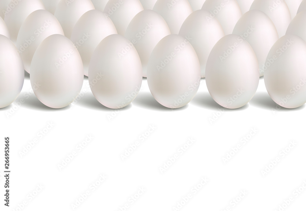 White eggs stand vertically. Horizontal rows of eggs. Light pattern.