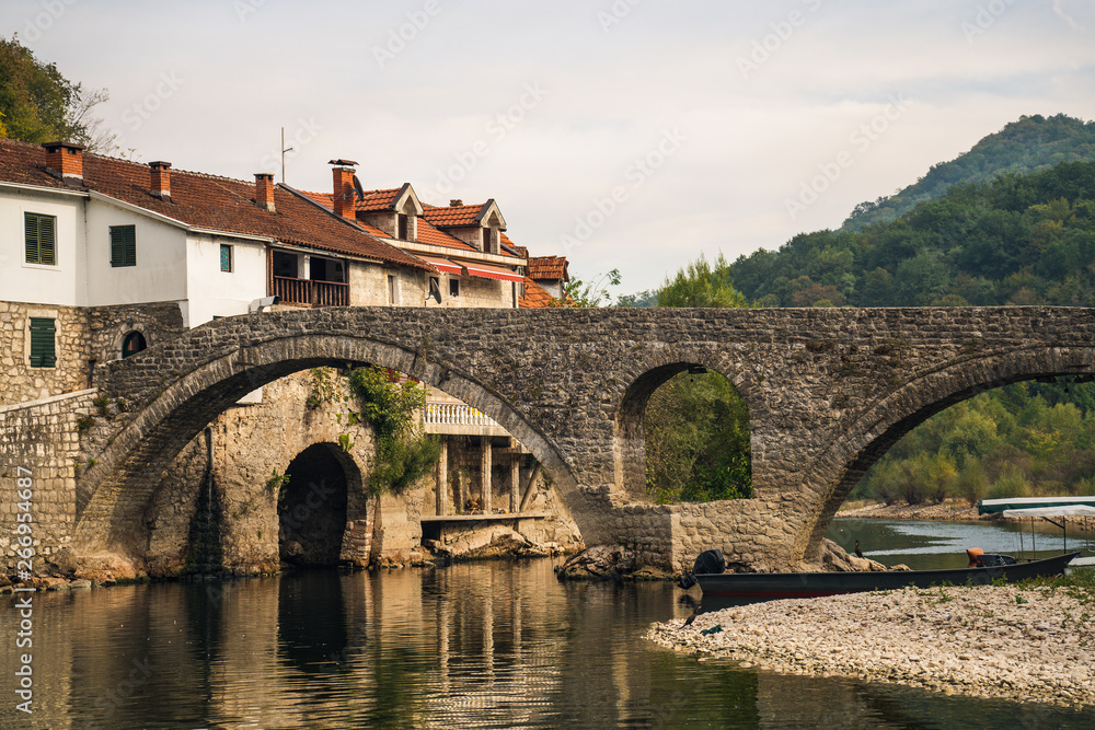 Picturesque Rijeka Crnojevica Bridge. Montenegro, Europe