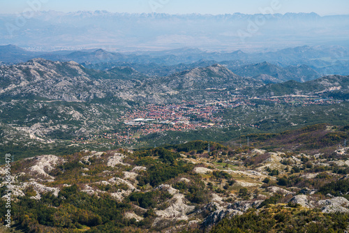 Panoramic view from Lovcen mountain, Cetinje city in the distance. Montenegro. © stockme