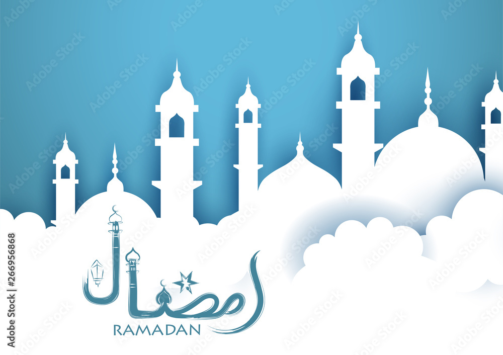 illustration of Ramadan Kareem Generous Ramadan greetings in Arabic freehand with mosque for Islam religious festival Eid illustration of Ramadan Kareem Generous Ramadan greetings in Arabic freehand with mosque for Islam religious festival Eid