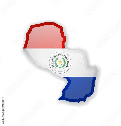 Paraguay flag and outline of the country on a white background.