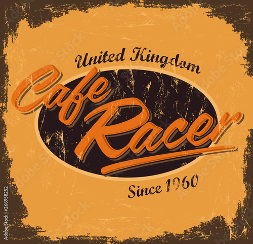Cafe Racer Vintage Motorcycle design, vector lettering emblem.