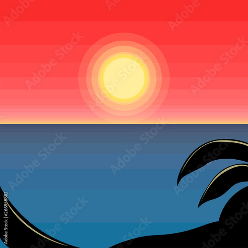 Isolated beautiful seascape with sunset illustration - Vector