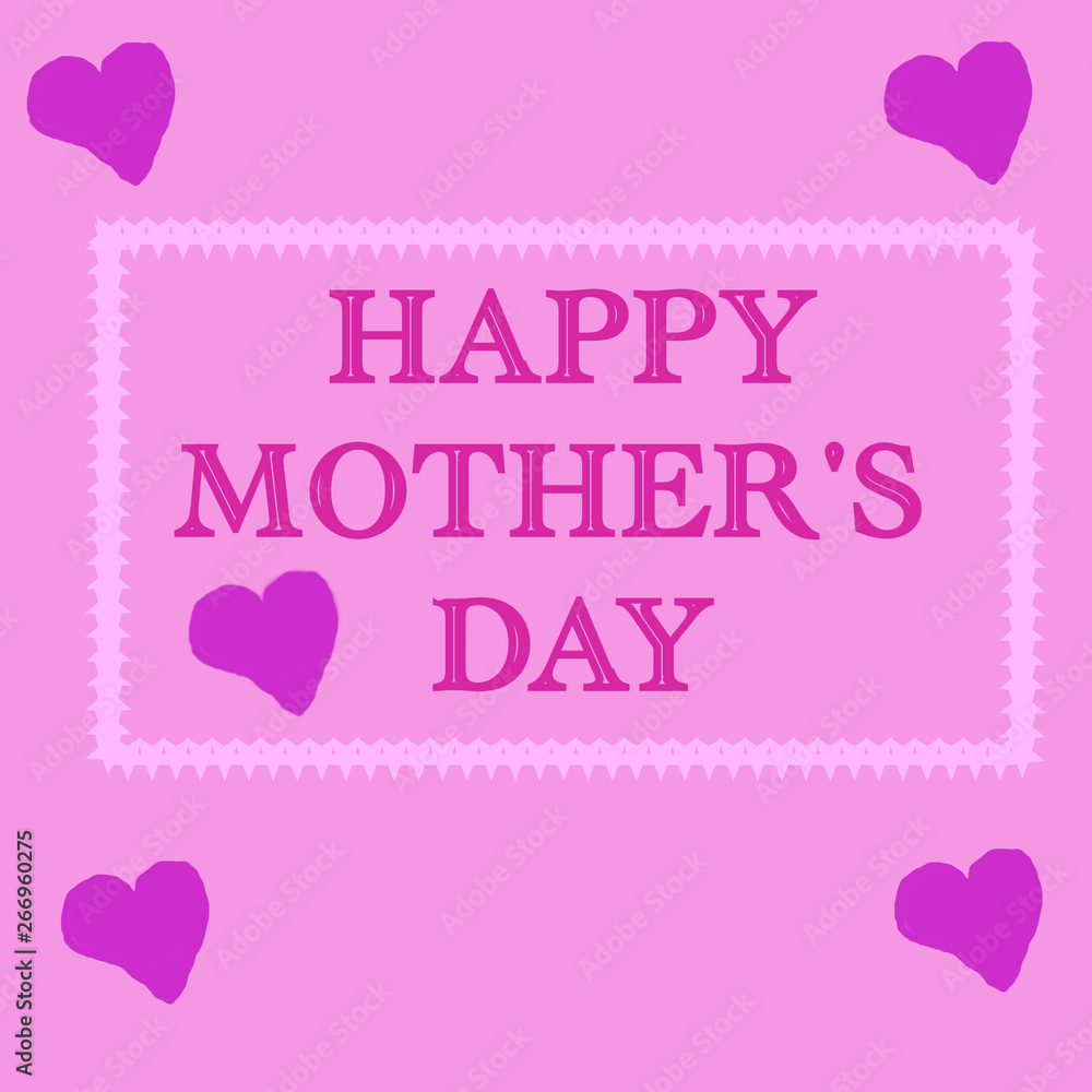 Happy Mother's Day card in pink color with purple hearts.