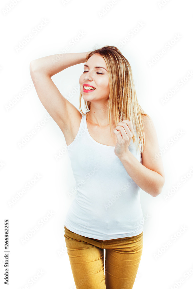 young pretty stylish hipster girl posing emotional isolated on white background happy smiling cool smile, lifestyle people concept close up young pretty stylish hipster girl posing emotional isolated on white background happy smiling cool smile, lifestyle people concept close up