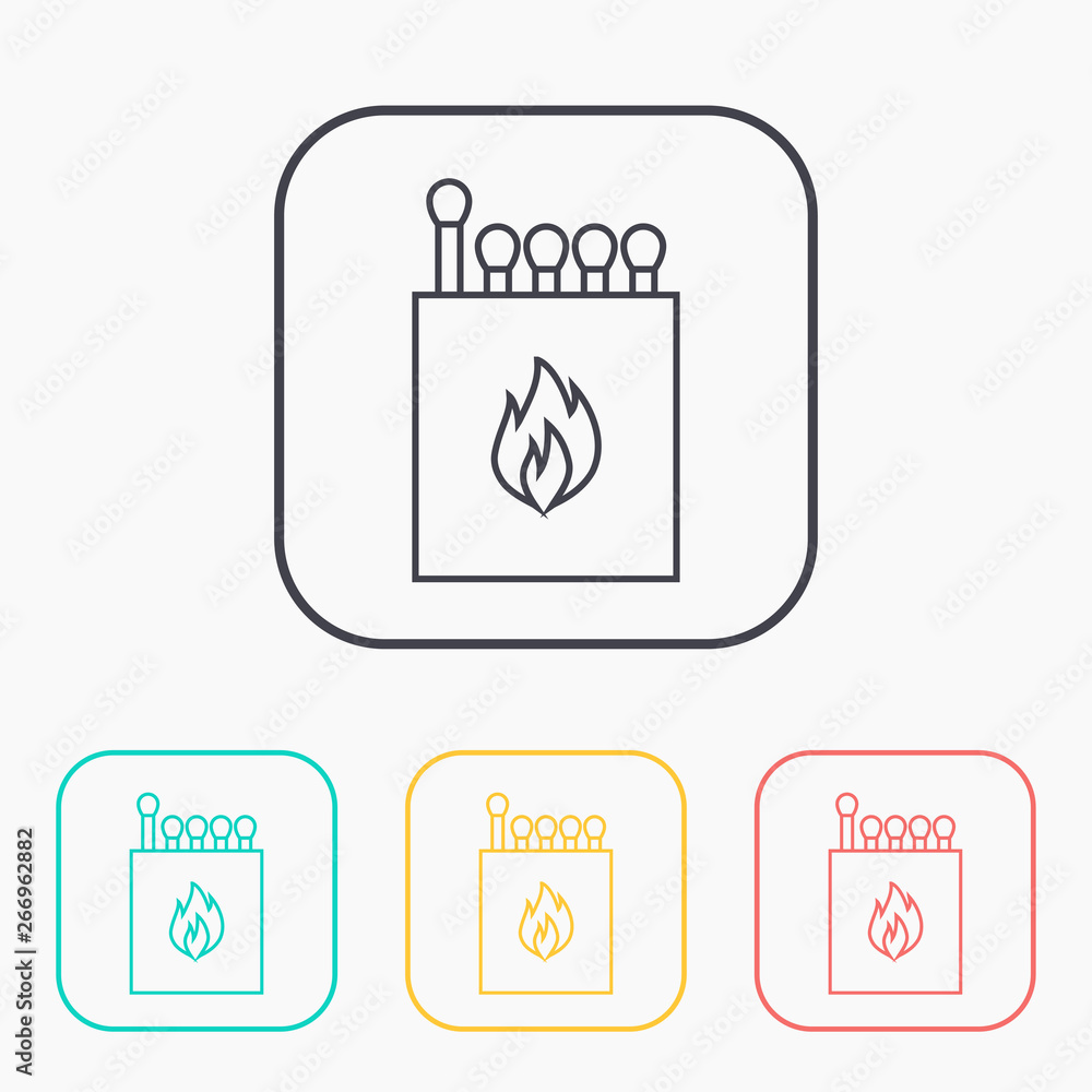 Box of matches illustration. Fire vector outline icon Box of matches illustration. Fire vector outline icon