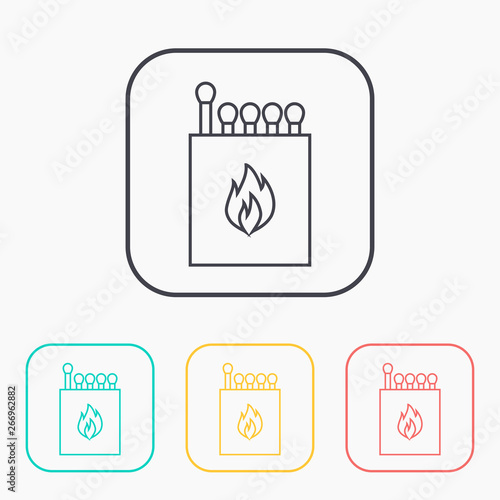 Box of matches illustration. Fire vector outline icon