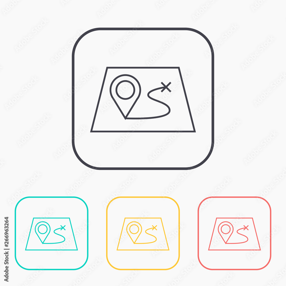 Route on a map with destination illustration. Adventures vector outline icon Route on a map with destination illustration. Adventures vector outline icon