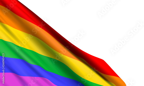 Realistic waving rainbow flag of the LGBT movement with blank space for text. Vector illustration isolated on white background..