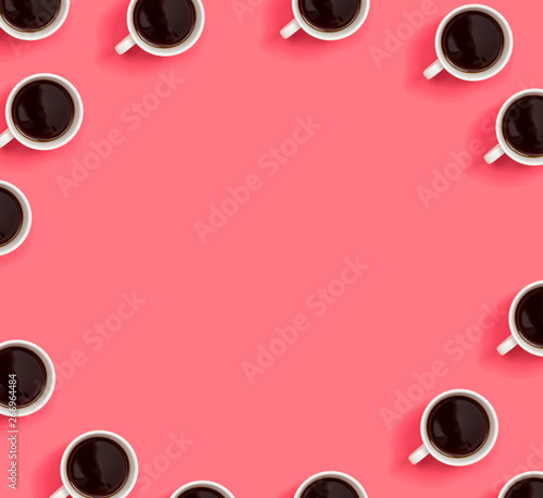 Round frame of coffee cups overhead view flat lay