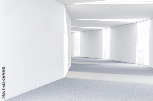 Empty white loft hall interior in office