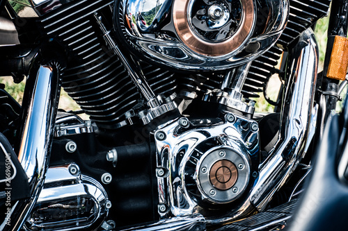 Shiny chrome motorcycle engine block © zozzzzo