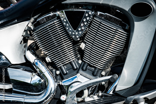 Shiny chrome motorcycle engine block