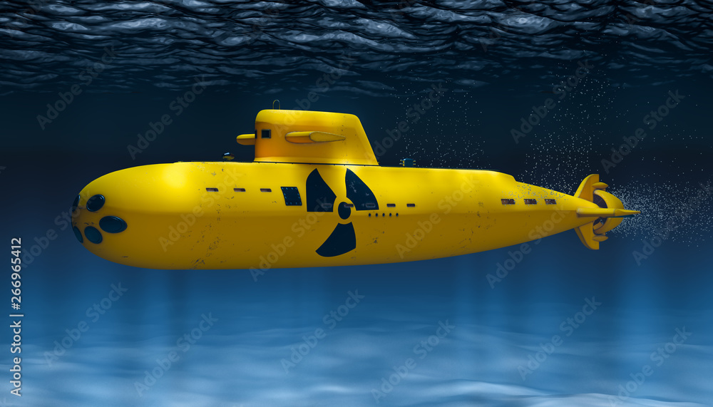 Yellow Nuclear Submarine, 3D rendering Yellow Nuclear Submarine, 3D rendering