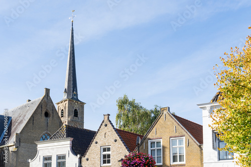houses and church in Oud Beijerlands, The Netherlands