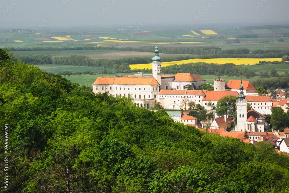 Landscape view of Castle Mikulov in South Moravia, Bohemia, Czech Republic