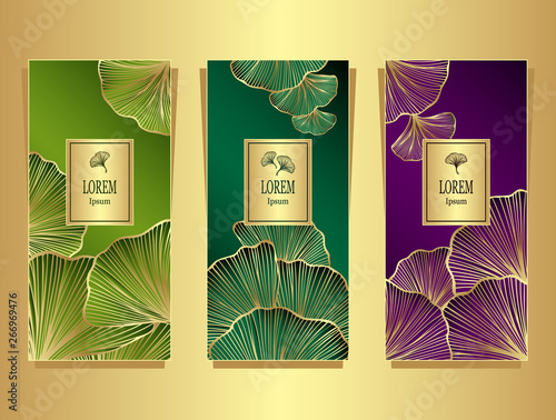 Set Template for package or flyer from Luxury background with  leaves  in olive malachite lilac for cosmetic or perfume or for package of tea or label or for brand book
