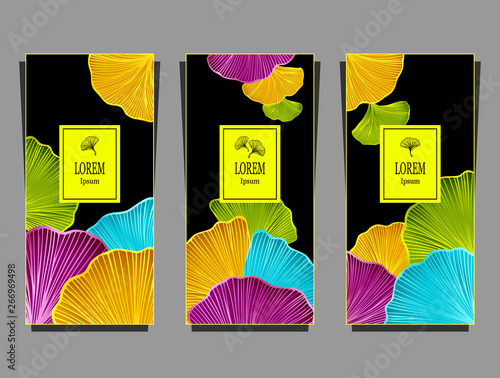 Set Template for package or flyer from Luxury background with  leaves  in colorful for cosmetic or perfume or for package of tea or label or for advertising different things or for brand book