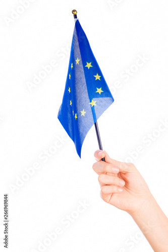 Woman hand waving the flag of European union