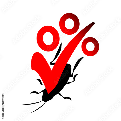 Power cockroach, vector logo for the company for the destruction of insects with a warranty. Exterminator or pest control, red and black Sign, 100 percent. Down with termites and beetles.