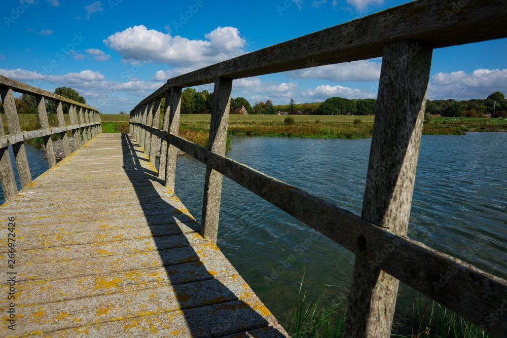 wooden bridge in nature park Tiendgorzen in Nieuwendijk. The Netherlands