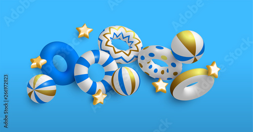 Holiday Summer background of 3d lifesavers and balls