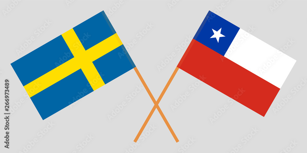 Chile and Sweden. The Chilean and Swedish flags. Official colors. Correct proportion. Vector