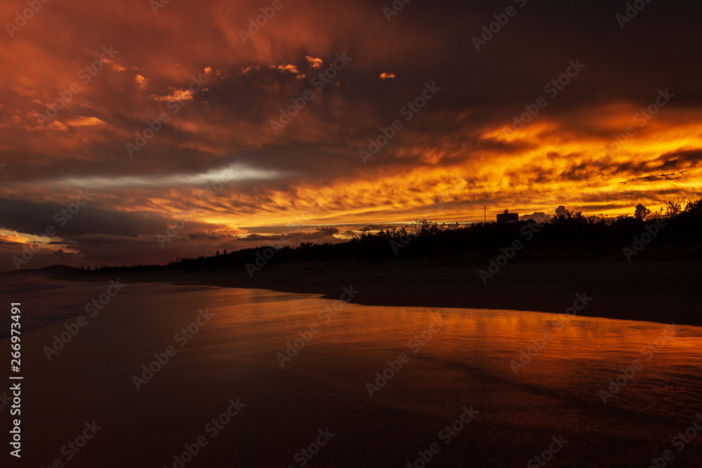 colorfull sunset at Noosaville beach, Sunshine Coast, Australia.