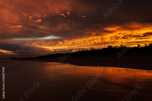 colorfull sunset at Noosaville beach, Sunshine Coast, Australia.