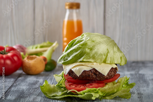 medium roast beef hamburger with salad, without buns