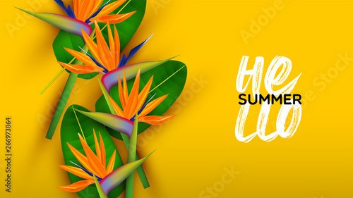 Hello Summer yellow card of 3d paradise flower
