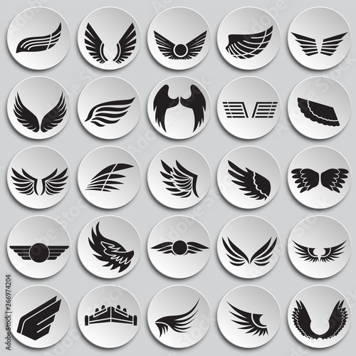 Wings icons set on plates background for graphic and web design. Simple vector sign. Internet concept symbol for website button or mobile app.