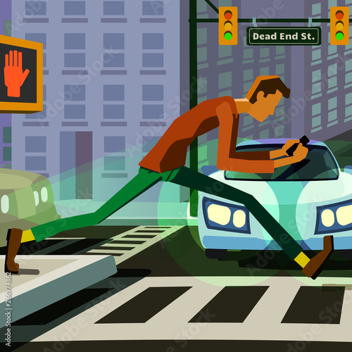 Smartphone texter walking into traffic.