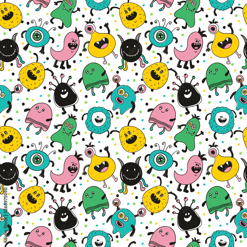 Seamless baby pattern with monsters vector illustration. Seamless baby pattern with monsters vector illustration.