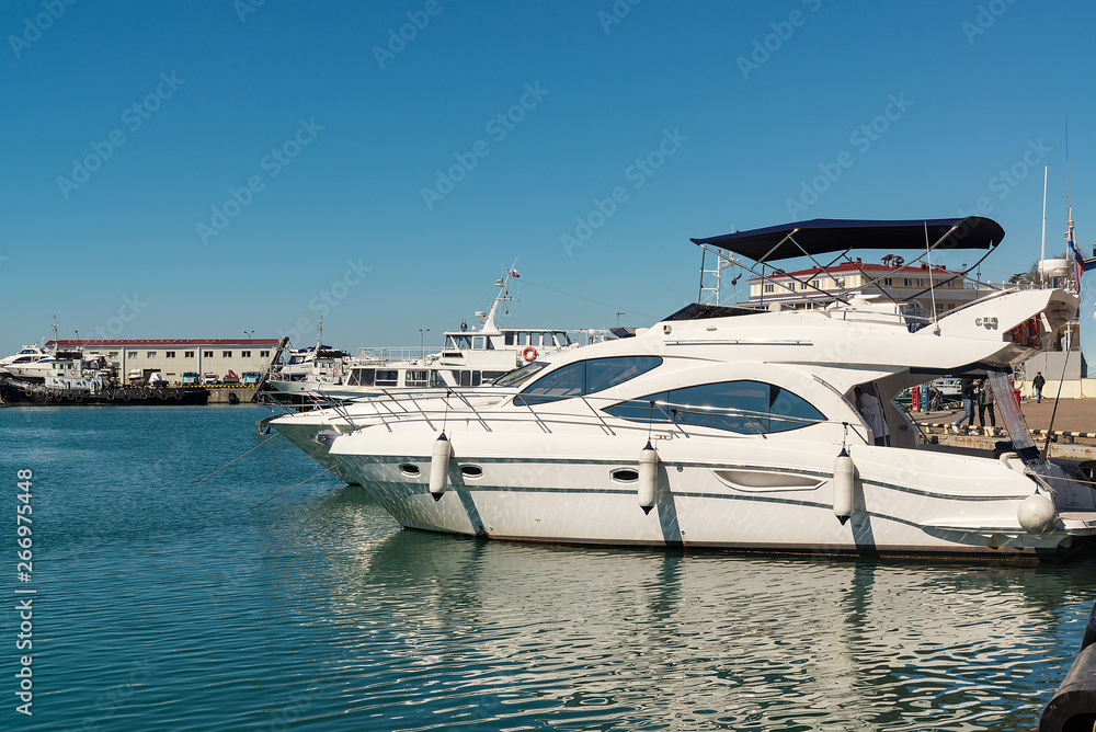 White yachts in the port of Sochi, Russia.. White yachts in the port of Sochi, Russia..