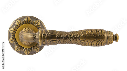Door handle of bronze on a white background front view