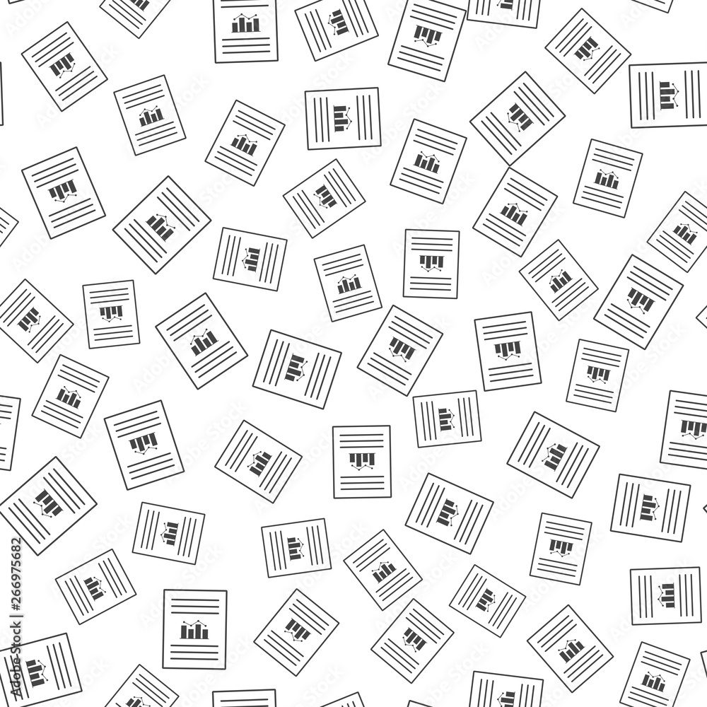 Document icon with growth rate and text endless pattern. Vector seamless pattern on a white background.