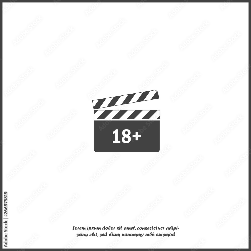 Vector icon film 18+. Age restriction symbol  on white isolated background. Layers grouped for easy editing illustration. For your design.