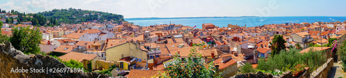 Piran am Adriatischen Meer, in Slowenien, Panorama Blick 