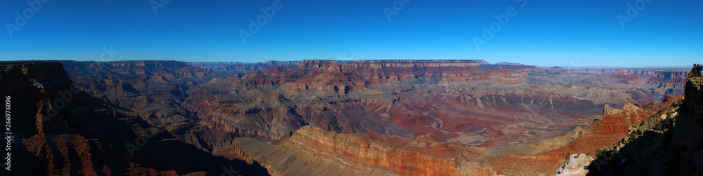 beautiful Grand Canyon Panorama from South Rim with Bright Blue sky