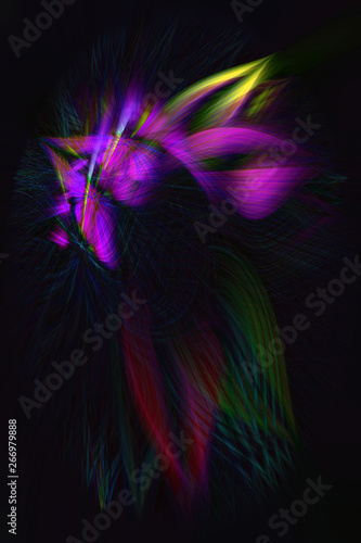 Abstract digital art on black background. Texuture. Colorful wallpaper. Fantasy screensaver. Raster clip art. photo