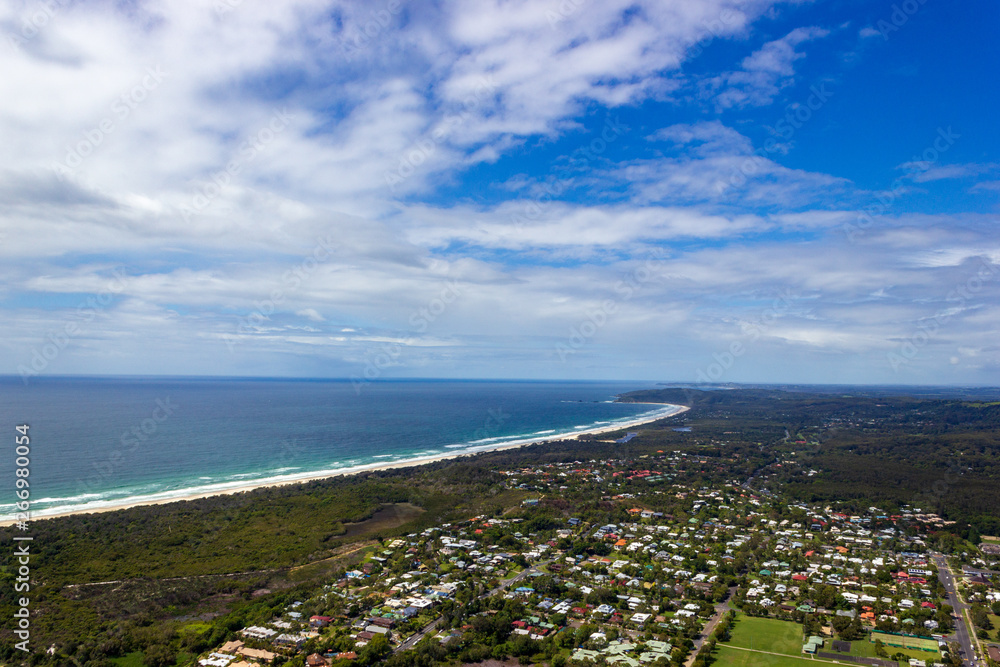 aerial view of Wategoes Beach at Byron Bay. The Photo was taken out of a Gyrocopter, Byron Bay, Queensland, Australia