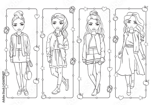 Coloring Girls In School Or Student Uniform