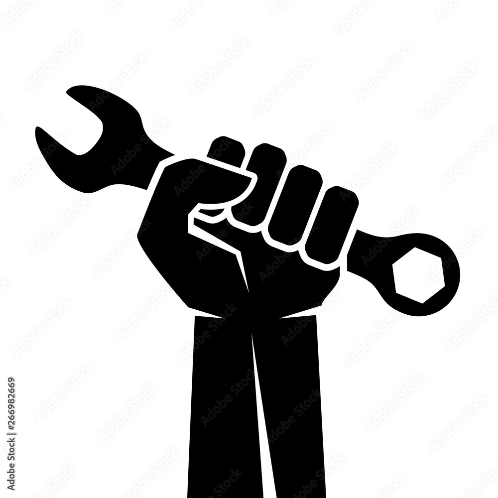 Hand with wrench vector icon