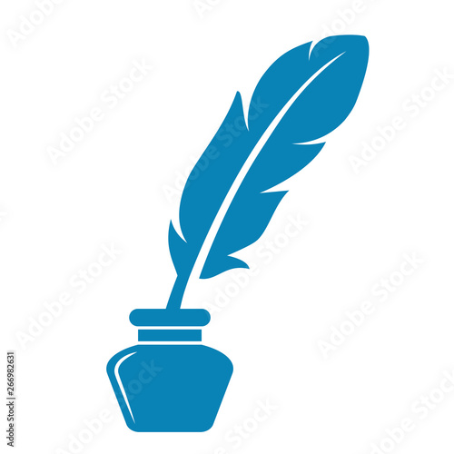 Writing feather and ink pot vector icon