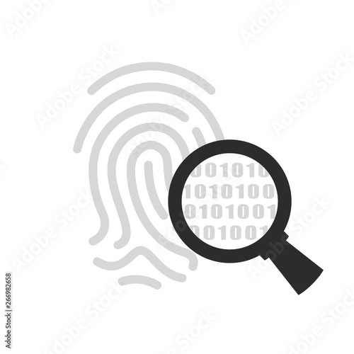 Fingerprint and magnifying glass vector icon